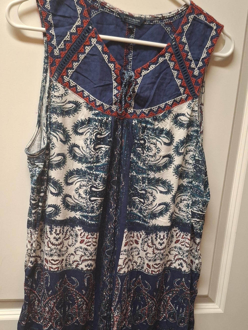 Lucky Brand Navy, White & Red Printed Sleeveless Tunic